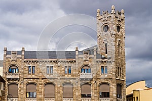 Modernist building in the cathedral square in the city of Leon in Spain