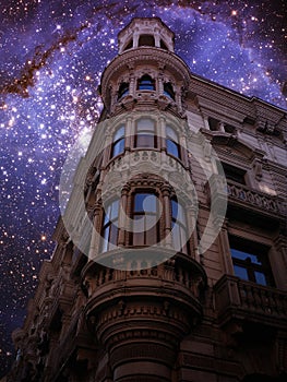 Modernist building and Small Magellanic Cloud (Elements of this