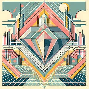 Modernist design of a diamond in pastel colors.