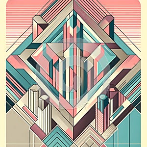 Modernist design of a diamond in pastel colors.