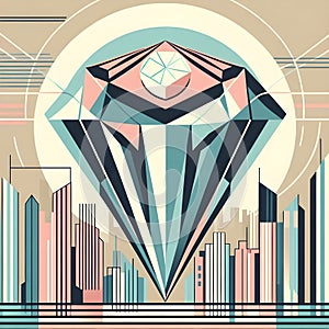 Modernist design of a diamond in pastel colors.