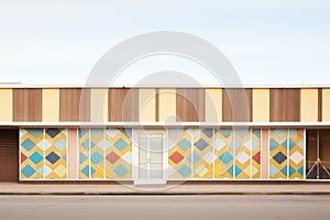 modernist facade of a building with geometric patterns