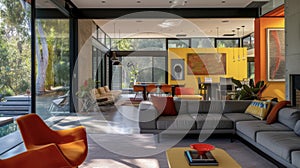 This modernist home seamlessly blends bold colors and sleek lines with each room featuring a unique and striking color