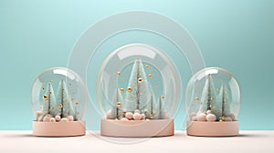 Modernist Snow Globe Christmas Tree Decorations In Light Pink And Cyan