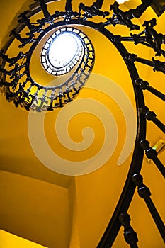 Modernist style staircase with wrought iron details in Cartagena
