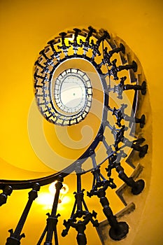 Modernist style staircase with wrought iron details in Cartagena