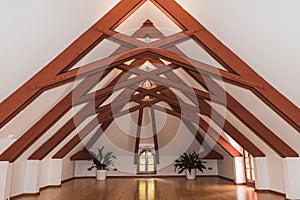 Modernist wooden building in the shape of triangles