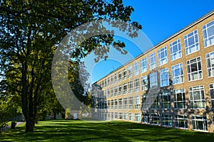 Modernistic yellow brick facade, Aarhus University