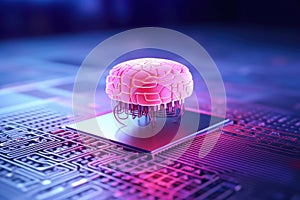 modernized ai brain connected to a computer microchip. Neurotechnology and artificial intelligence concept
