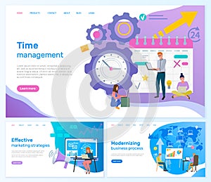 Modernizing business process, time management effective marketing strategies landing page template photo