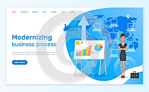 Modernizing business process vector illustration banner. Project management concept webpage template photo