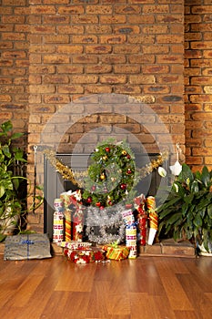 Modest Christmas celebration with Christmas tree and Christmas presents