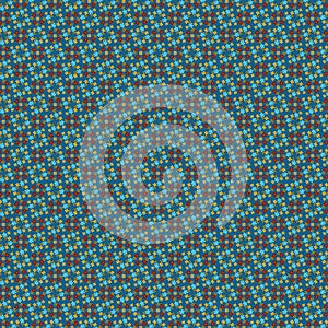 Modest cute summer fabric pattern Abstract simple small red yellow and blue flowers on a dark navy-blue background