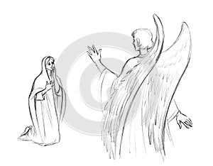 Pencil drawing. The angel Gabriel appeared to Mary