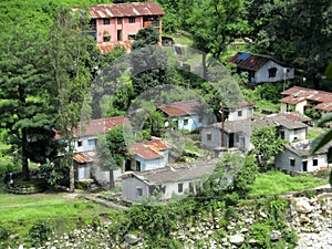 Modest Village with tin sheds Himalayas, India