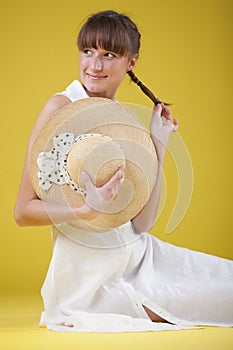 Modest woman in summer dress photo