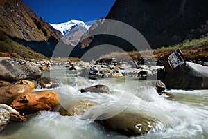 Modi Khola river on the way from Deurali to Machapuchare Base Camp ,Nepal. photo