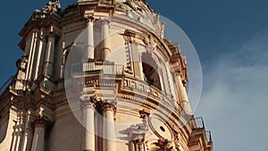 Modica Sicily Italy Town San Giorgio cathedral close up tilt up to top and pan 666 vi