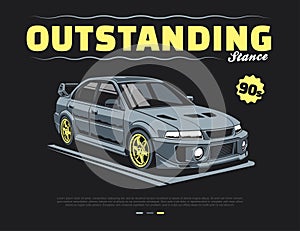 modification of 90s car design in vector illustration graphic againts black background