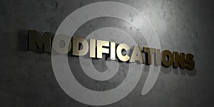 Modifications - Gold text on black background - 3D rendered royalty free stock picture