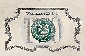 Modified decorative 2 dollar bill artwork