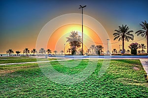 Modon Lake Morning Sunrise view -Dammam, Saudi Arabia photo