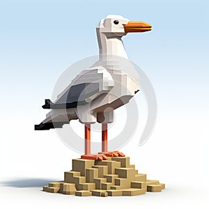 Modular Constructivism: 3d Render Of Pixellated Seagull On Blocks photo
