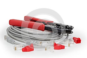 Modular crimper tool and networking components close-up