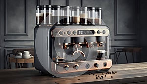 Modular espresso machine with magnetic swappable brew heads, Ai created image