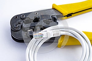 Modular plug crimpers for RJ-45, white background, Crimper, Twisting Cable Tool for Crimping RJ 45 LAN cable