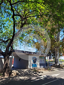 Modular police station building in the province of Buenos Aires. Sunny day, without people