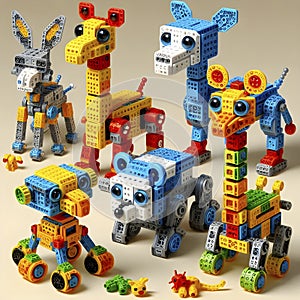 Modular robot blocks that self-assemble into different animals, Ai created image