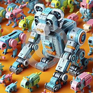 Modular robot blocks that self-assemble into different animals, Ai created image