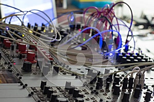 Modular synthesizer, analogue synth closeup