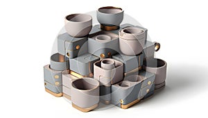 Modular tea set with magnetic cups, Ai created image