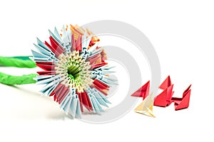Modular origami flower with blocks isolated on white background