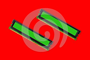 Modules of computer RAM -random access memory on a red background