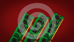Modules of computer RAM -random access memory on a red background