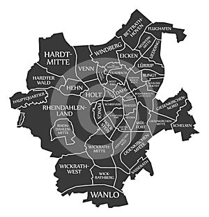 Moenchengladbach City Map Germany DE labelled black illustration