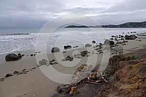 Moeraki Boulders on Koehohe beach in New Zealand