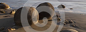 Moeraki Boulders on a sunny early morning New Zealand