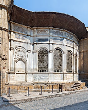 Facade of Ottoman era historic Soliman Agha El Silahdar complex, Moez Street, Old Cairo, Egypt photo