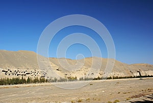 Mogao grottoes with blue sky