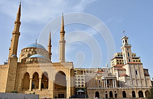 Mohammad Al-Amin (Hariri) Mosque, Left, and St Georges Maronite Cathedral, Right photo
