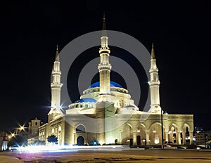 Mohammad al Amin mosque in central beirut lebanon at night photo