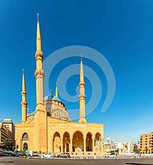 Mohammad Al-Amin Mosque with four minarets in the center of Beirut, Lebanon