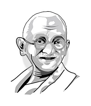 Mohandas Karamchand Gandhi was an Indian lawyer portrait vector black and white