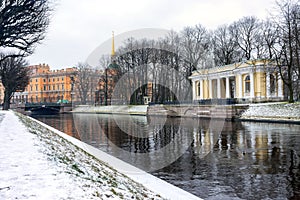 Moika River. View of the Mikhailovsky Castle in St. Petersburg