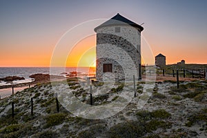 Moinhos de Apulia mills near the beach, in Portugal