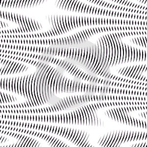 Moire pattern, op art background. Hypnotic backdrop with geometric black lines. Abstract vector tiling.